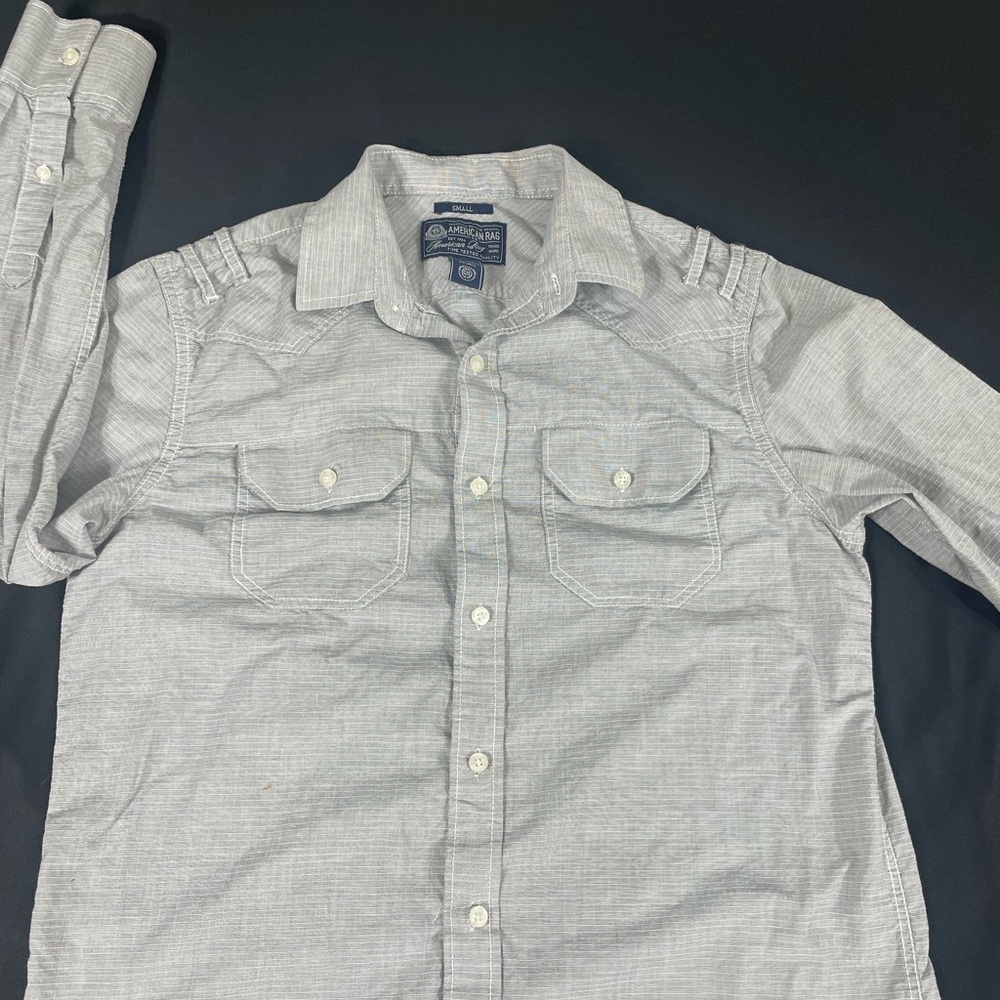 Américan Rag Cie Women Gray Striped Long Sleeve Button Up Shirt Size S - Picture 4 of 11